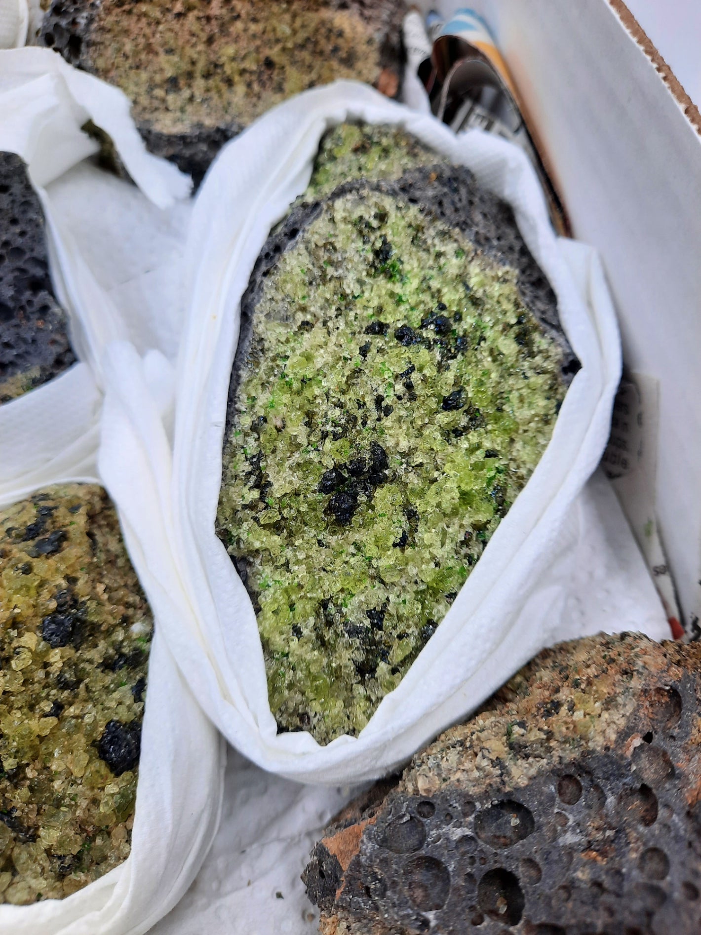 Peridot in matrix Specimen Flat