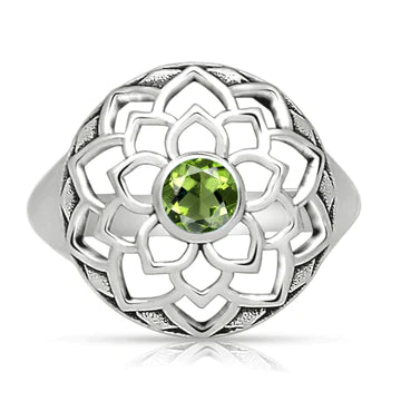 Green Moldavite Stone in Lotus Style Ring