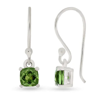 hanging earrings with square green moldavite stones