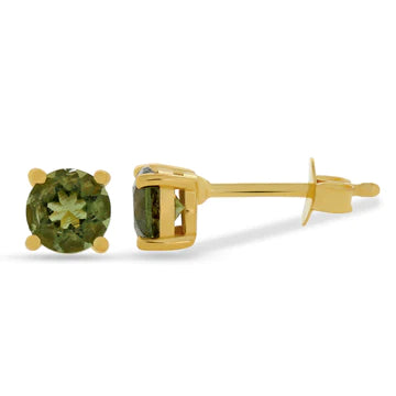 Round Stud Earrings in Gold and Moldavite