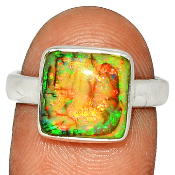 Bright Orange and Green Sterling Opal Ring 